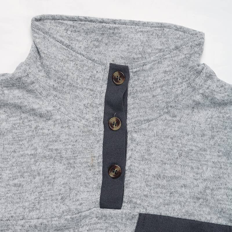 COLOR CONTRAST PATCHWORK LAPEL ZIPPER CASUAL TOP