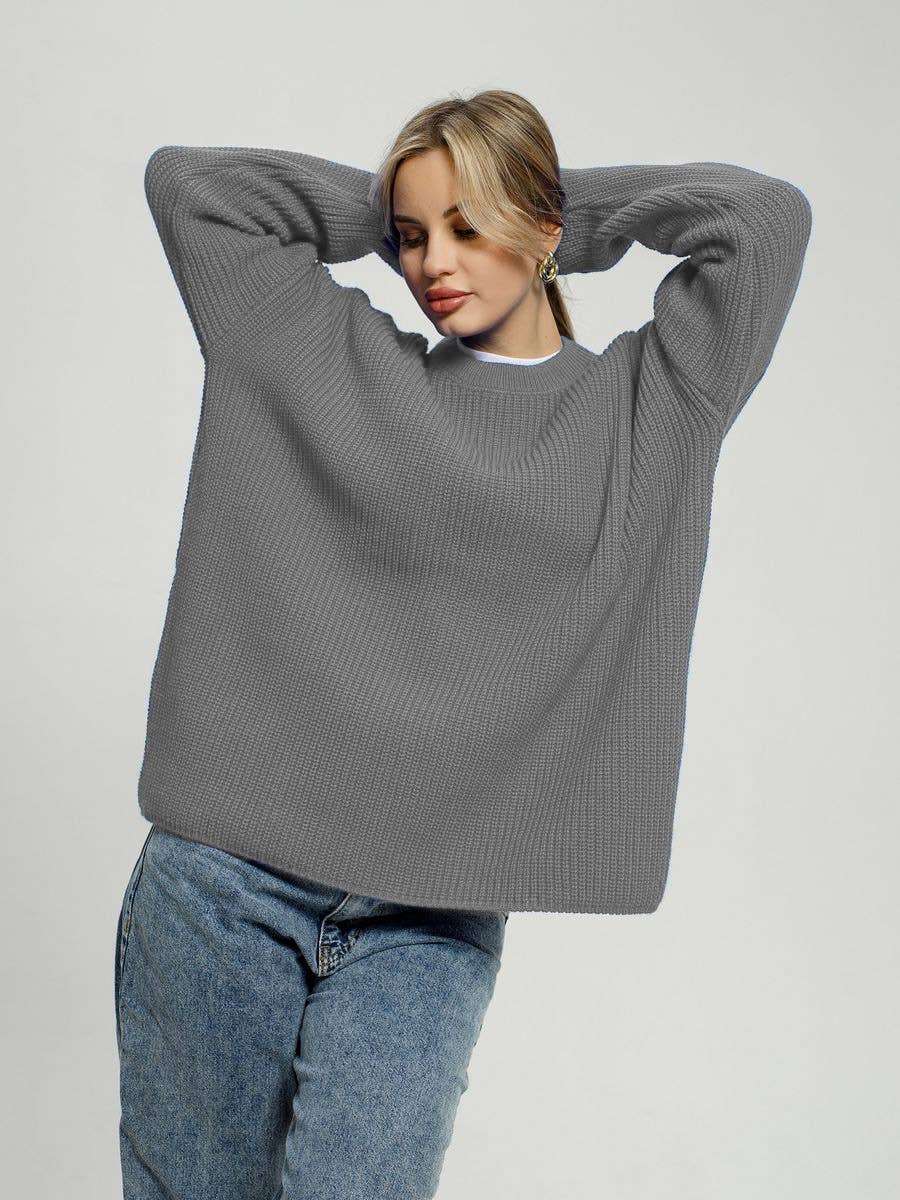 CREW-NECK PULLOVER LOOSE LONG-SLEEVE SWEATER
