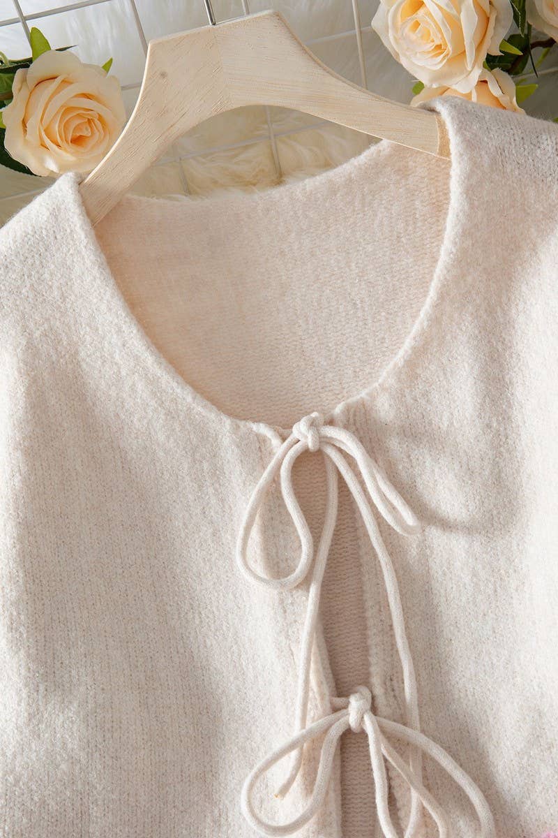 CWOCAL00719_COLORBLOCK BOW TIE LOOSE KNIT CARDIGAN TOP