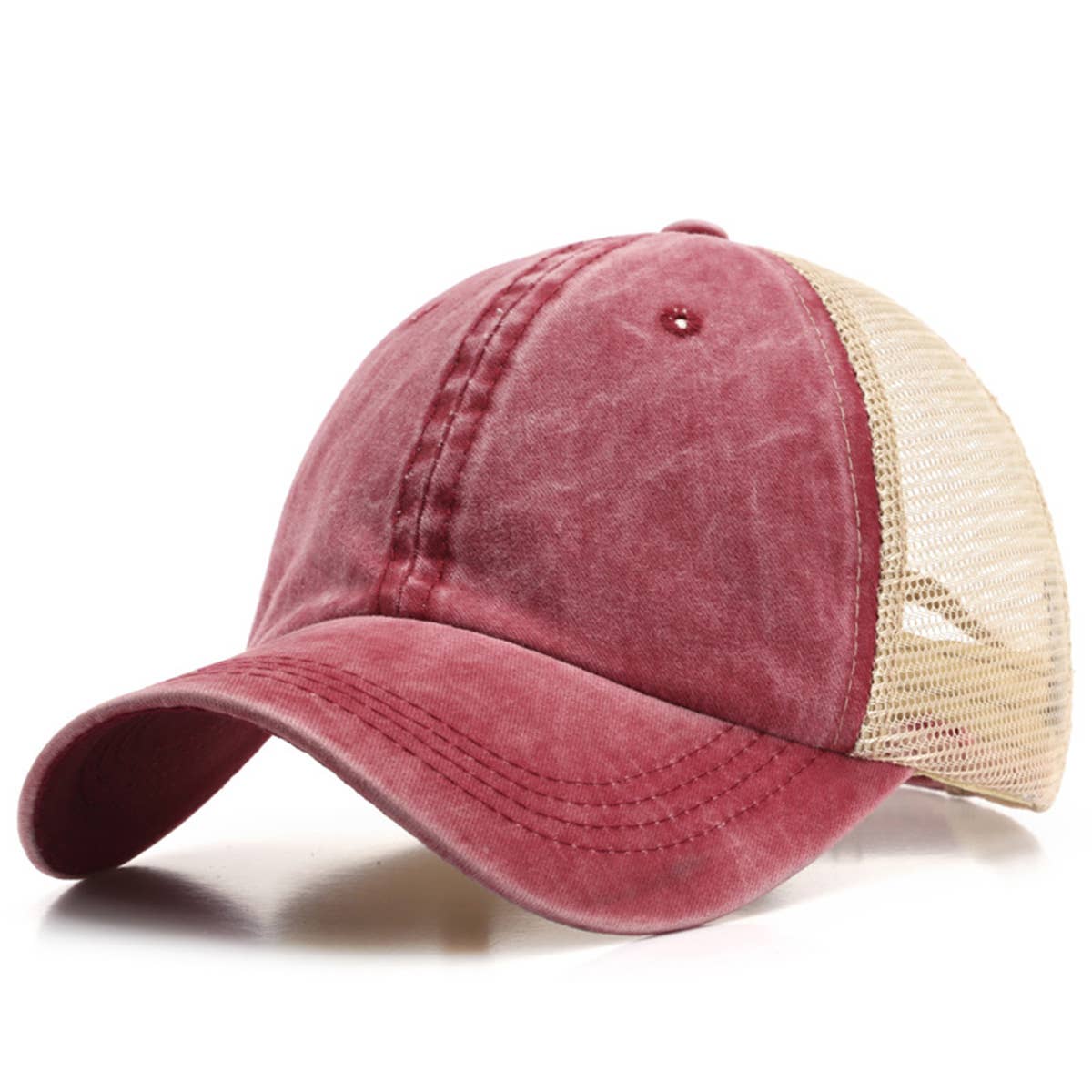 Washed Cotton Denim Mesh Cap Breathable Sun Hat_CWAH1281