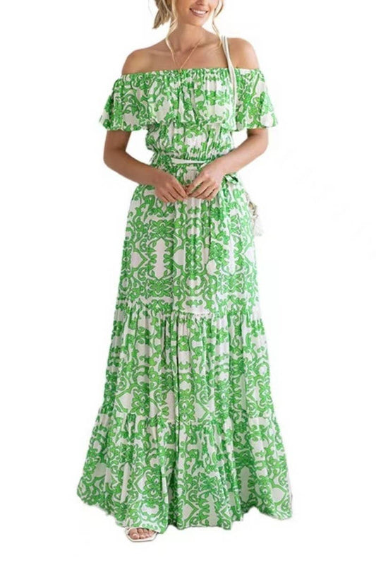 CWDSD7943_OFF SHOULDER FLORAL RUFFLED LONG DRESS