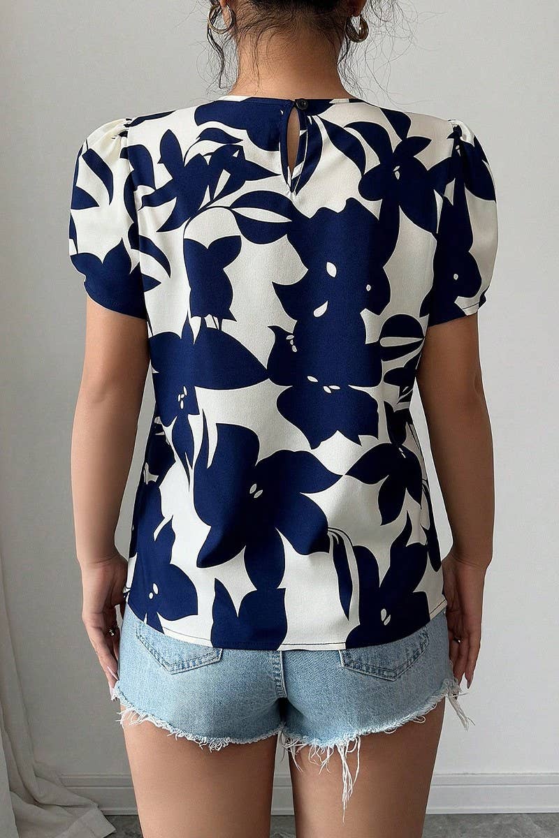 CWTTS1583_SUMMER HOLIDAY STYLE FLORAL SHORT-SLEEVED TOP