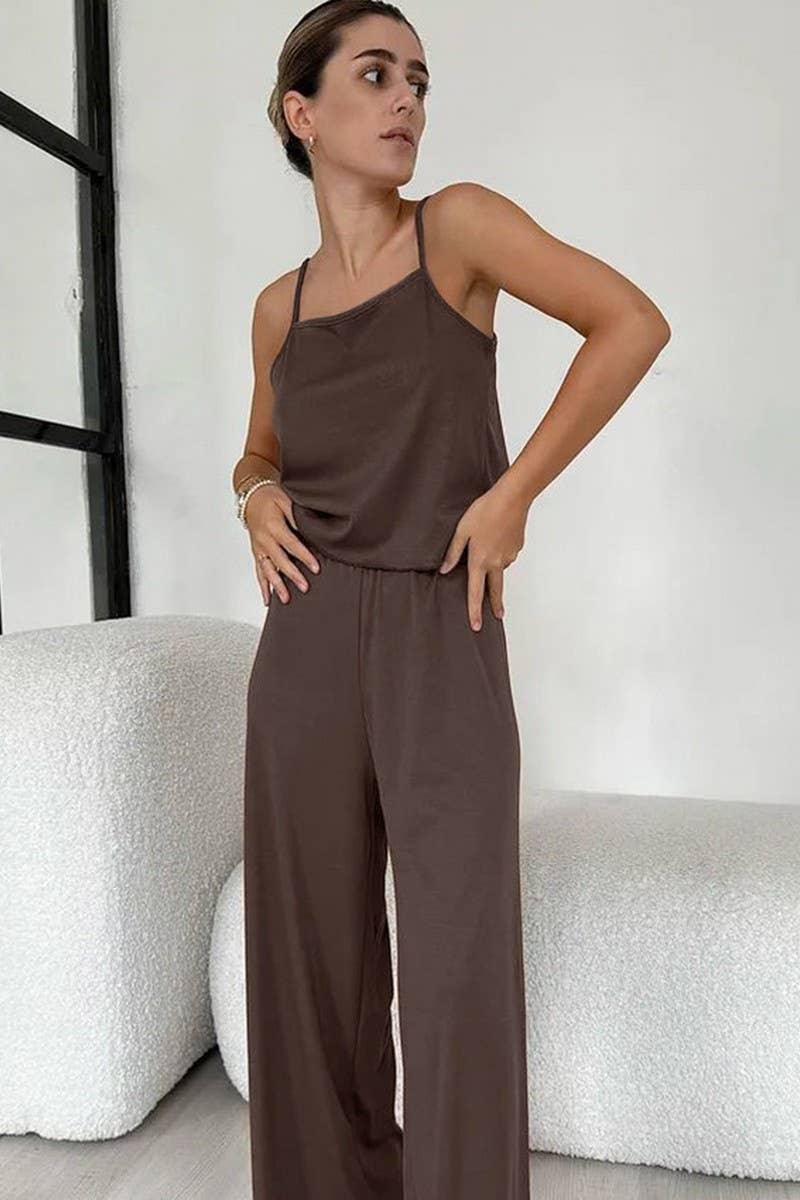 CWSPJ0244_KNITTED SUSPENDER TOP AND PANTS HOME WEAR SET