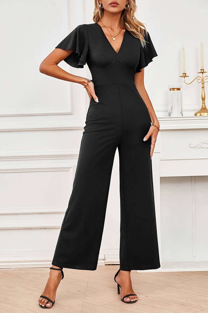 CWSBSS0058_RUFFLED SLEEVES KNITTED WIDE-LEG JUMPSUIT