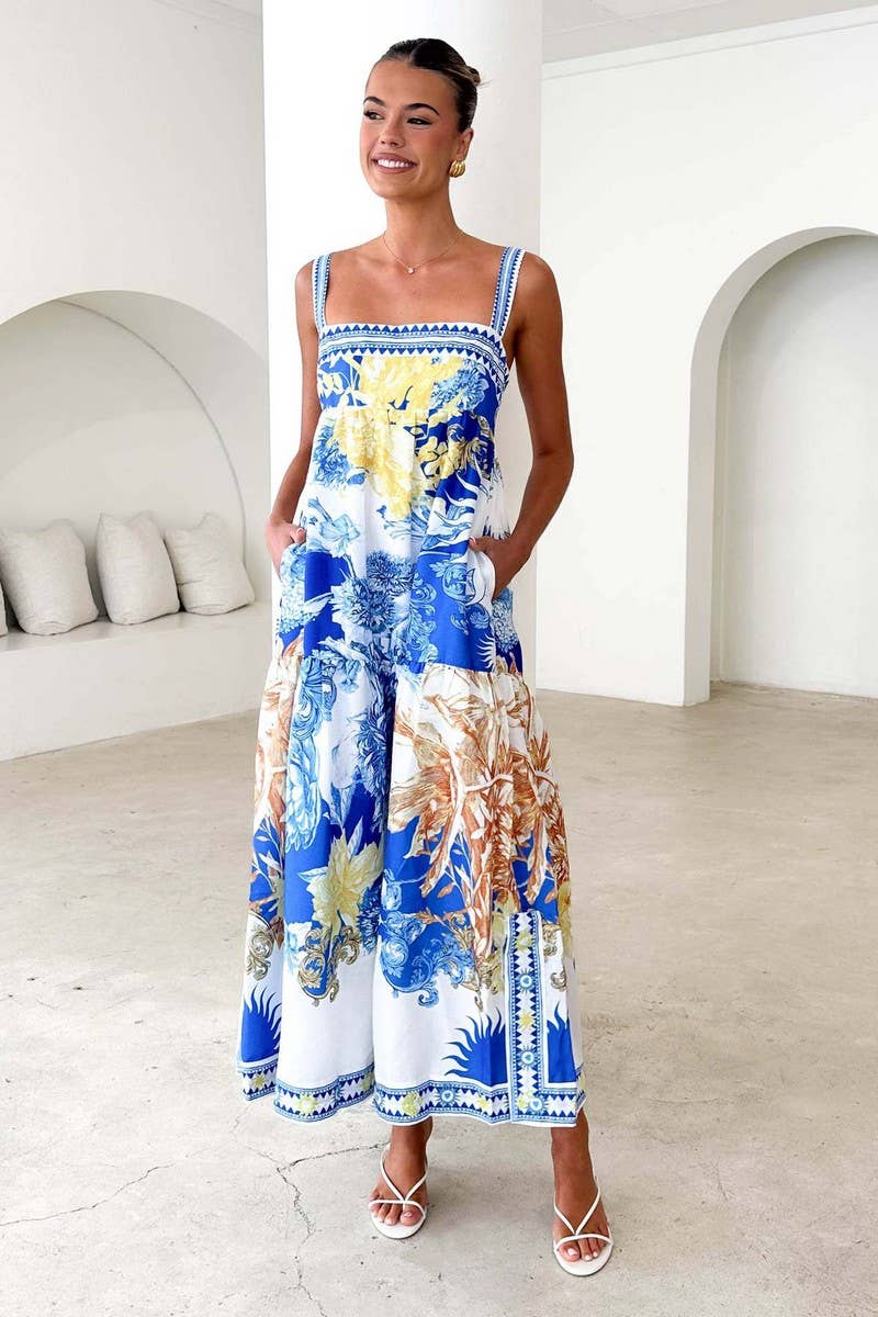 CWDHL1078_SUMMER HOLIDAY STYLE SUSPENDER DRESS