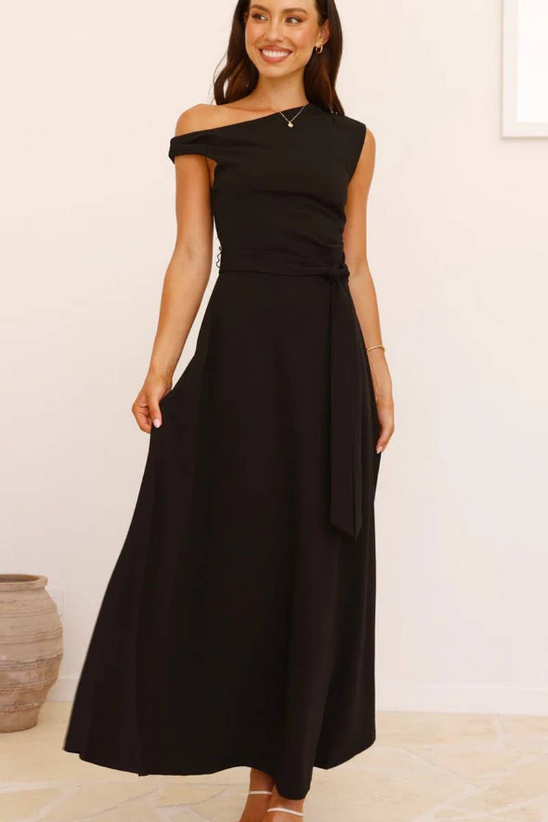 CWDMD5217_SOLID COLOR STYLISH TIE-BACK SEXY DRESS