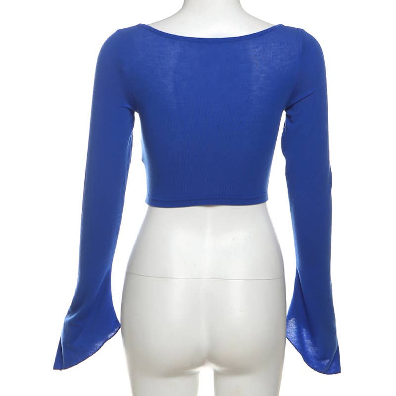 CROP SLEEVES DRAWSTRING PLEATS SOLID COLOR BLOUSE