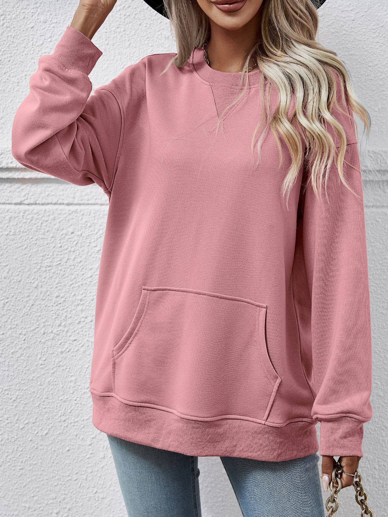 Casual women hoodie with loose crew neck pockets
