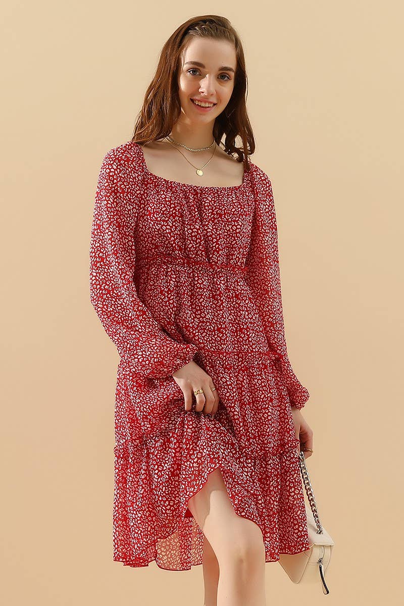 CWDSD1399-B_LONGSLEEVE SQUERE NECK SHORT MINI DRESS