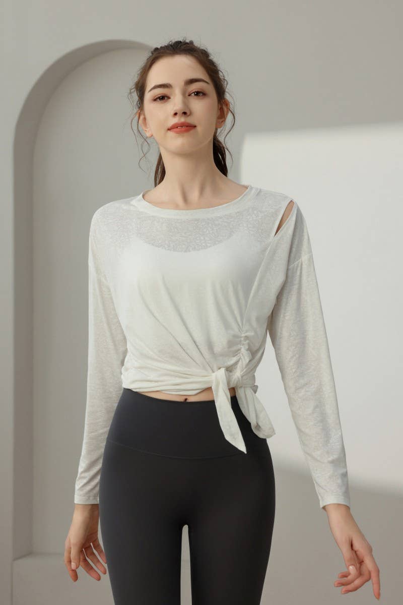 CWTBLL1592_JADE JACQUARD SLIT LOOSE SPORTS YOGA TOP