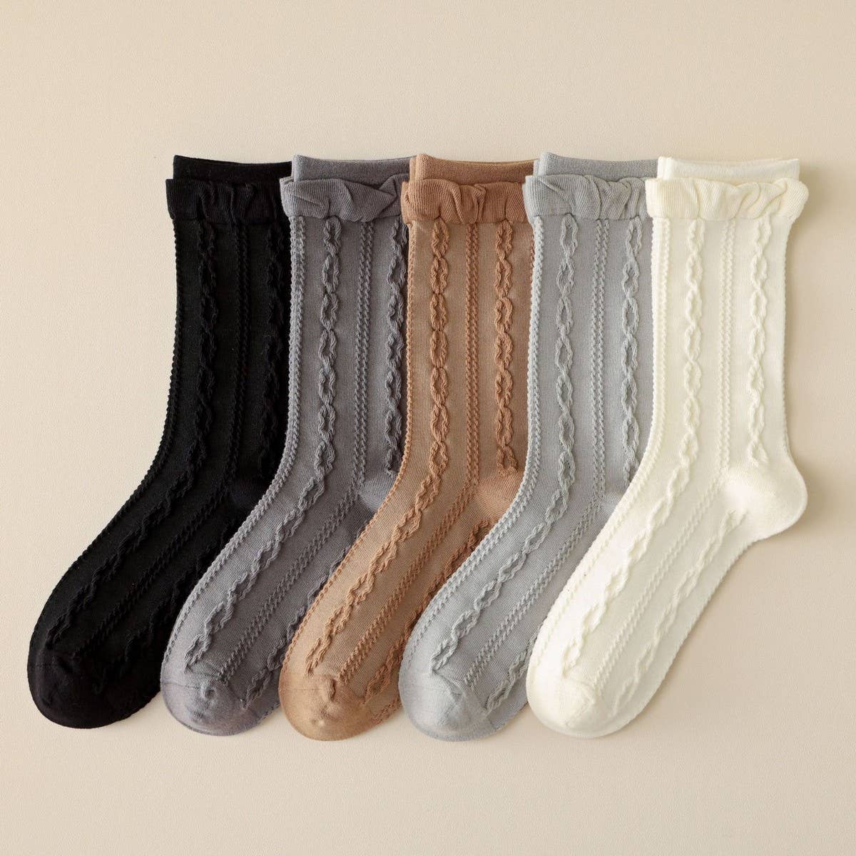Ruffle Spiral Texture Crew Socks For Womens