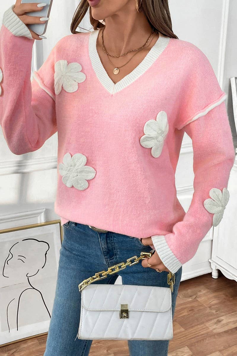 CWOSWL5862_VALENTINE'S DAY V-NECK APPLIQUE SWEATER