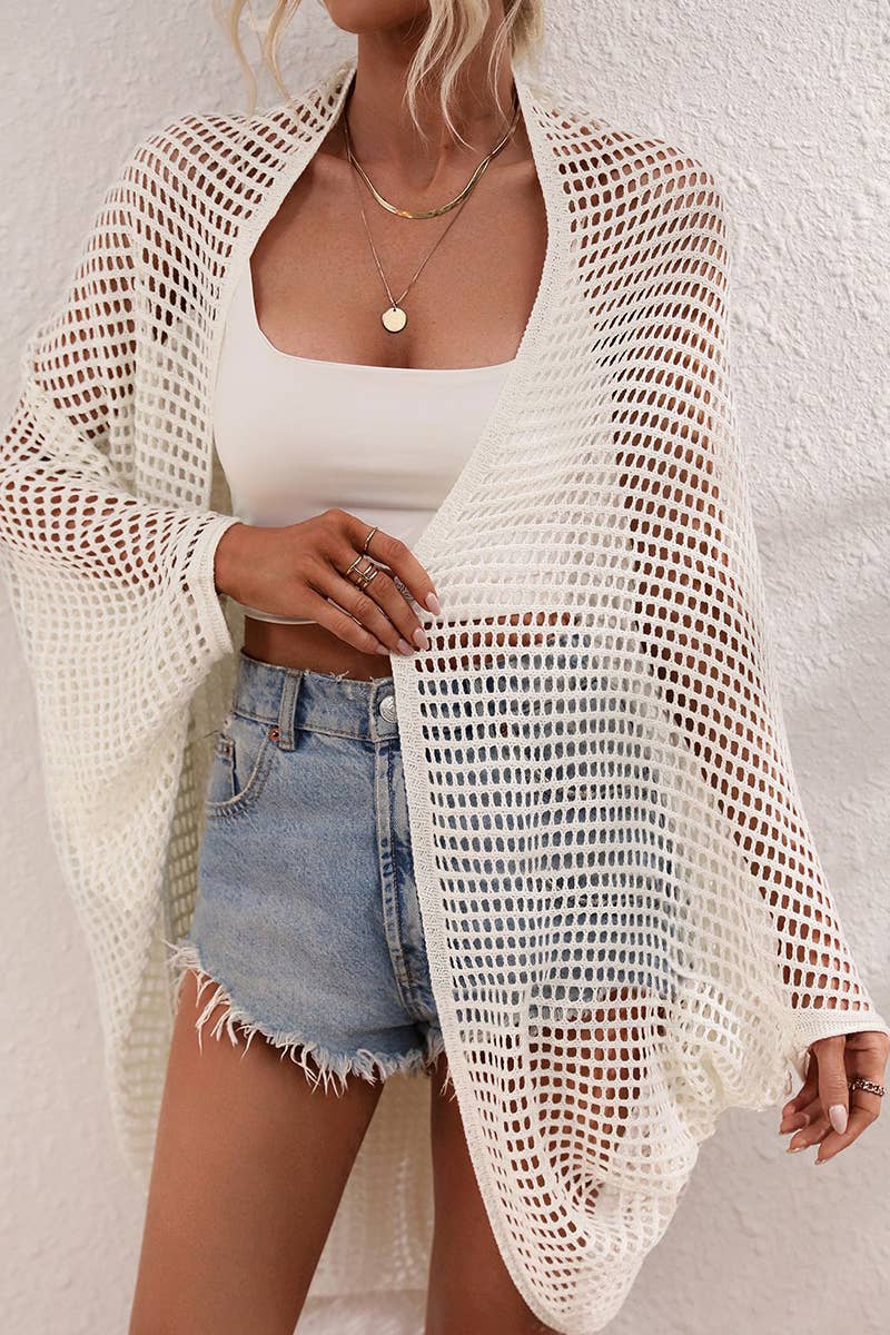 CWMW140  Oversized Crochet  Open Front Cardigan Sweater
