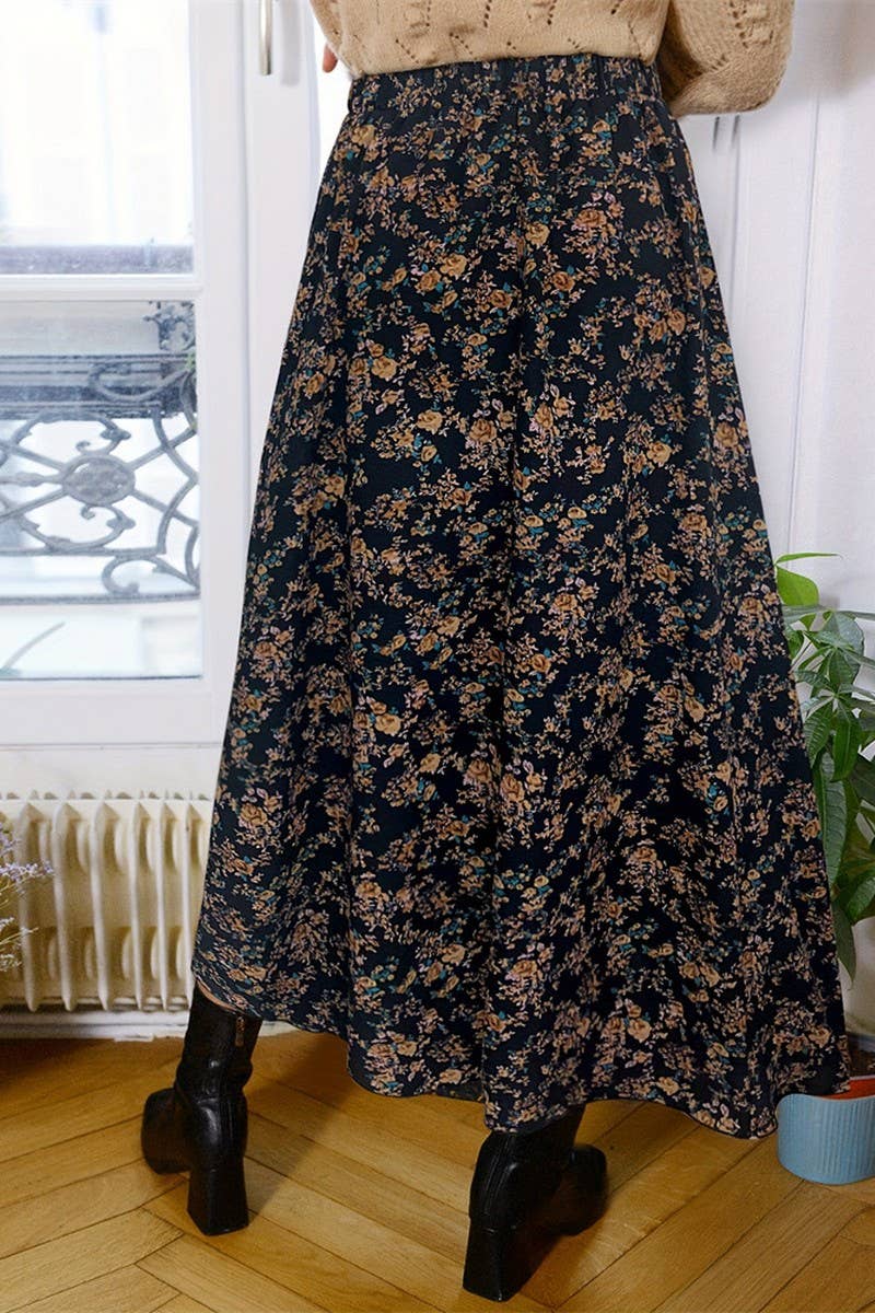 CWBLS0446_LADIES ELEGANT COMMUTER PLEATED FLORAL SKIRT