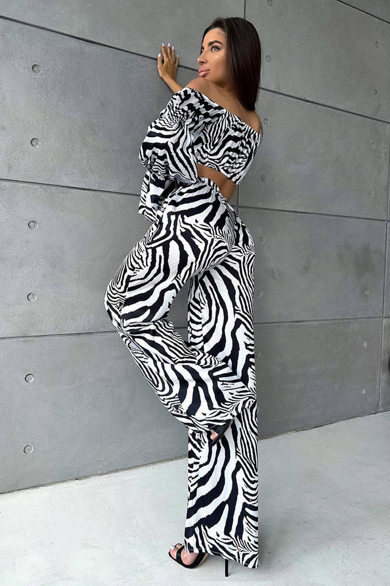 CWSPJ0101_OFF SHOULDER LONG SLEEVED PANTS PAJAMAS SET