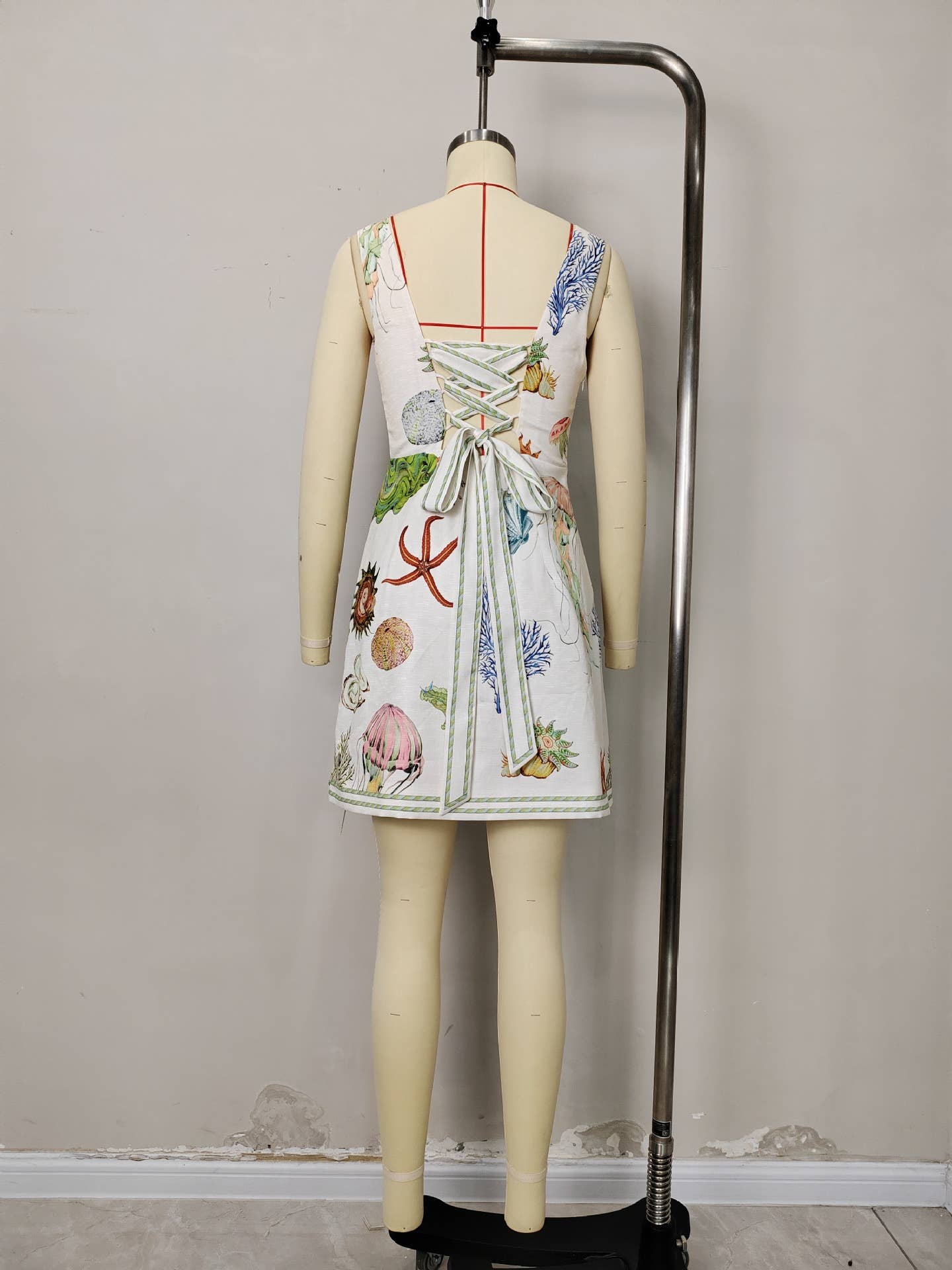 Backless printed casual halter mini dress