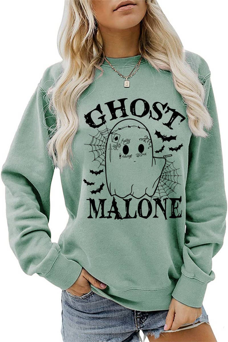 CWTSTL0364_WOMEN HALLOWEEN GHOST MALONE LONG SLEEVE PULLOVER