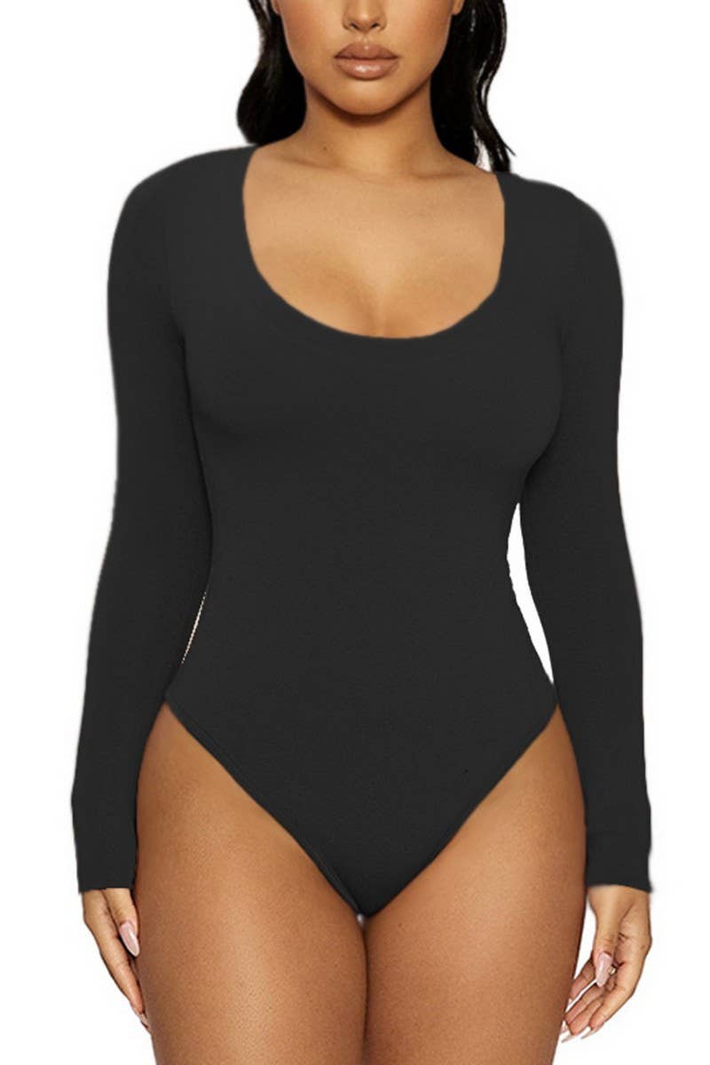 CWSBSL0156_SLIM FIT U-NECK LONG SLEEVE BODYSUIT