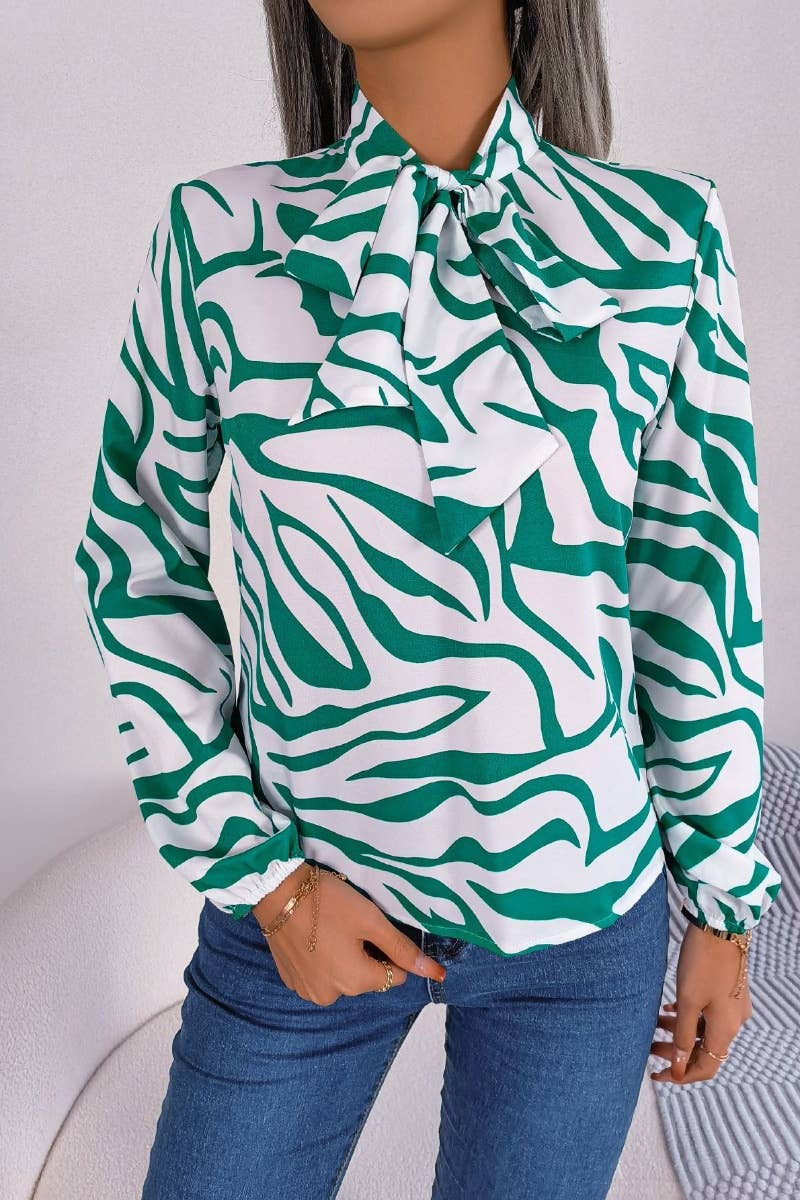 CWTSTL2130_AUTUMN STRIPED LONG-SLEEVED CHIFFON TOP