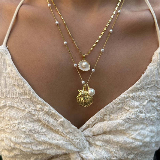 FASHION RETRO SEASIDE PEARL SHELL NECKLACE_CWMM3890