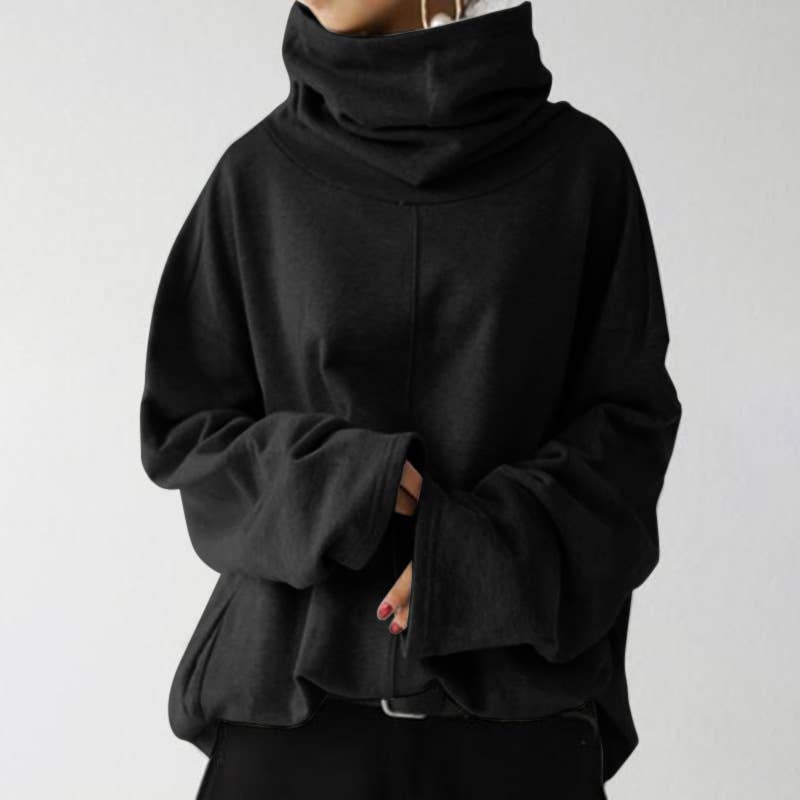CASUAL TURTLENECK PULLOVER SOLID COLOR HOODIE