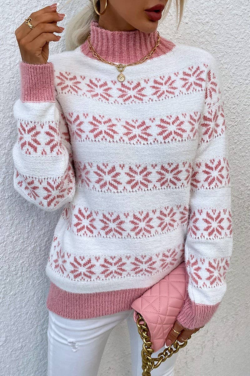 CWOSWL2565_HALF TURTLENECK SNOWFLAKE CHRISTMAS SWEATER