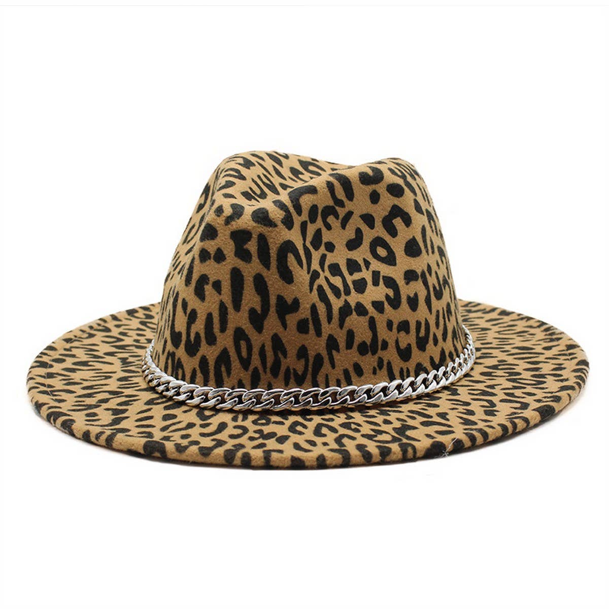 CHAIN LEOPARD PRINT TOP HAT WIDE BRIM JAZZ HAT_CWAH2583