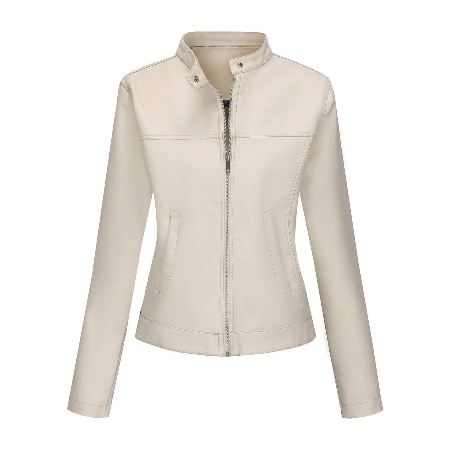 Fashionable stand-up collar short leather jacket