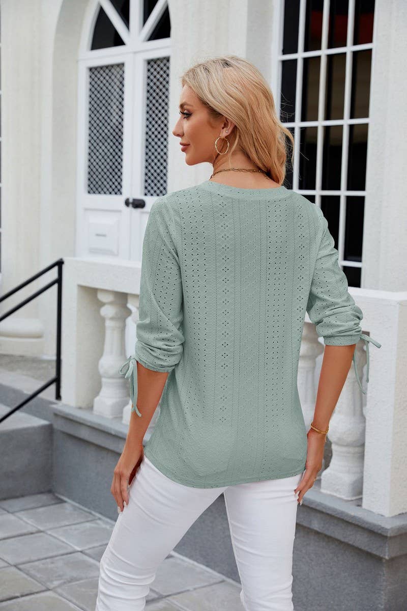 CWTTS0814_3/4 Sleeve V-Neck Knit Top