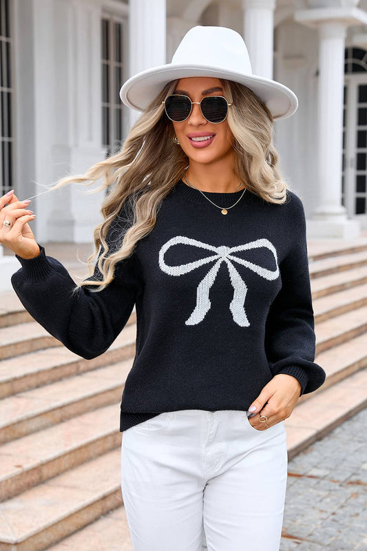 BOW FASHION PLUS SIZE KNIT SWEATER