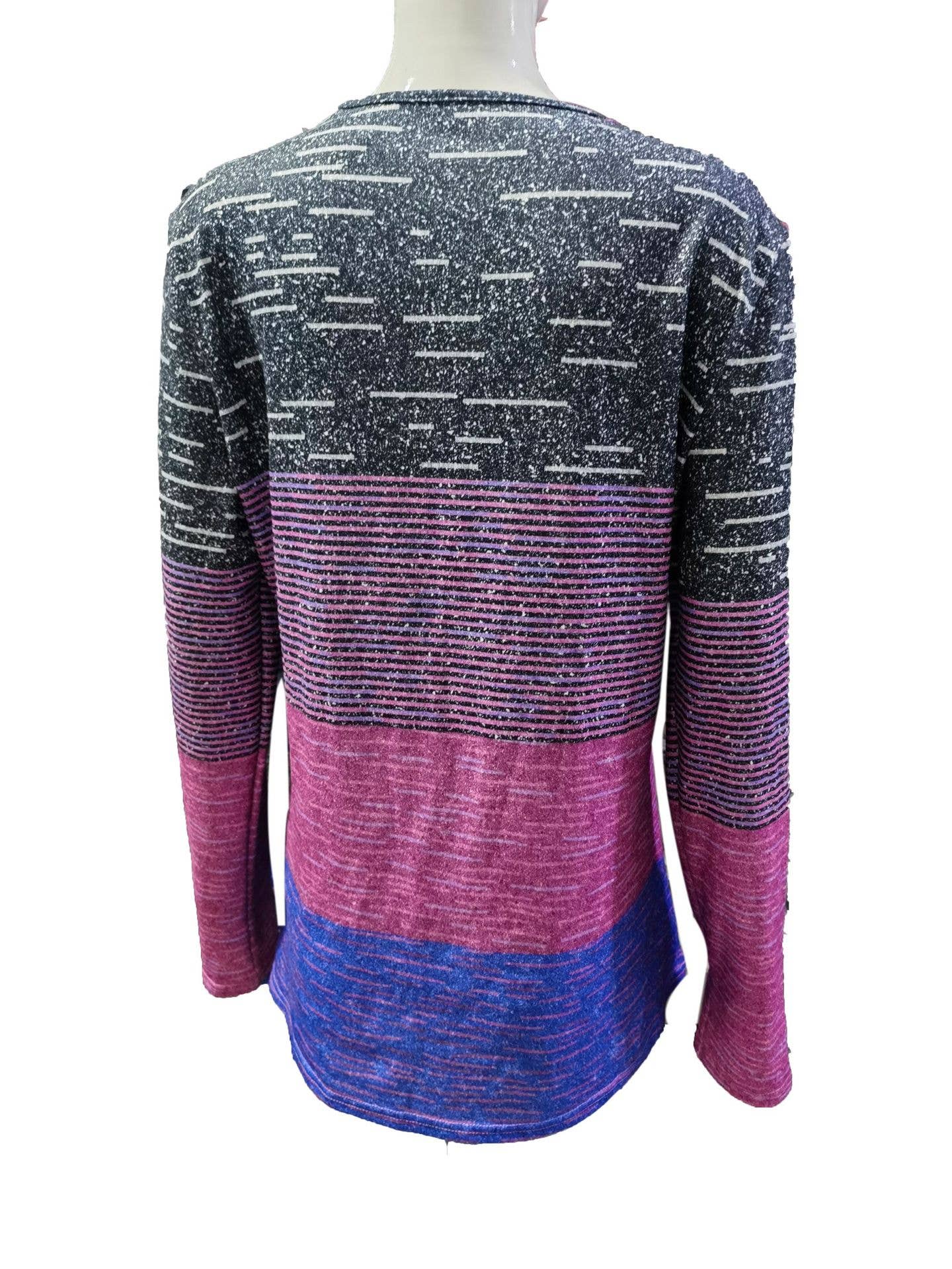 BUTTON-UP V-NECK LONG SLEEVE T-SHIRT TOP