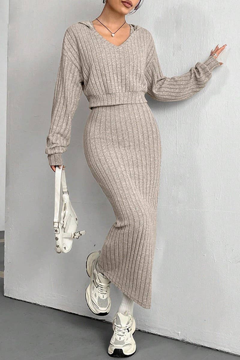 CWSS01295_HOODED SWEATSHIRT LONG SKIRT TWO-PIECE SUIT