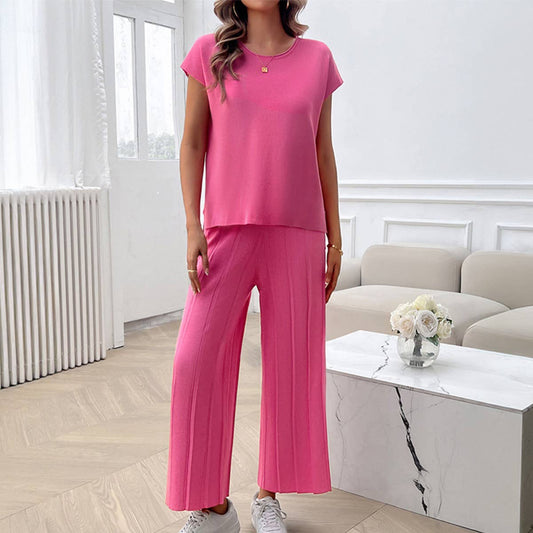 CASUAL SOLID COLOR SWEATER SET