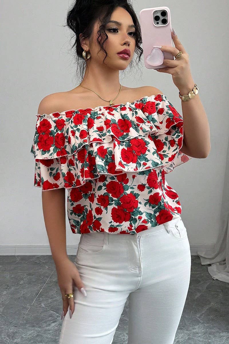 CWTTS1579_SUMMER ONE-SHOULDER DOUBLE-LAYER RUFFLED SHIRT