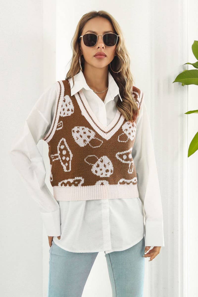 CWOV0489_MUSHROOM JACQUARD VEST SWEATER VEST