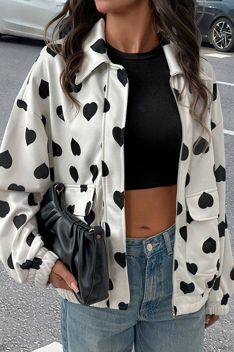 CWOJA1755_HEART PRINT COLLAR ZIP-UP JACKET