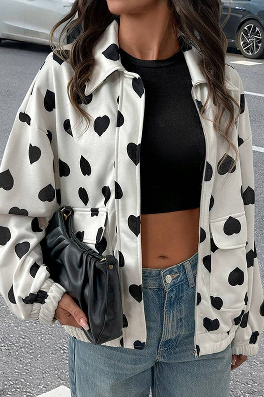 CWOJA1755_HEART PRINT COLLAR ZIP-UP JACKET