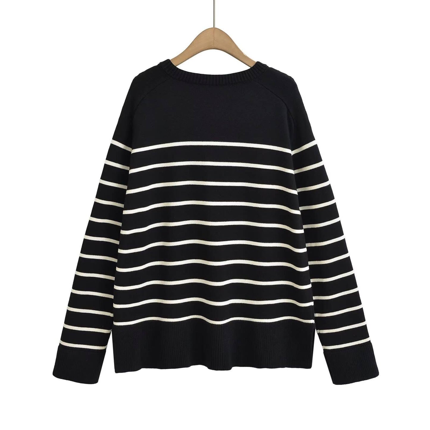 CREW-NECK COLOR-STRIPED SINGLE-BREASTED CARDIGAN