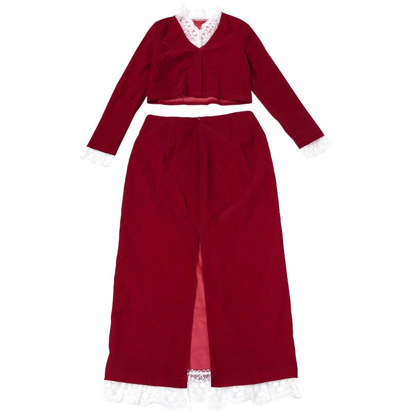 DEEP V LACE PATCHWORK CROP TOP SPLIT SKIRT SET