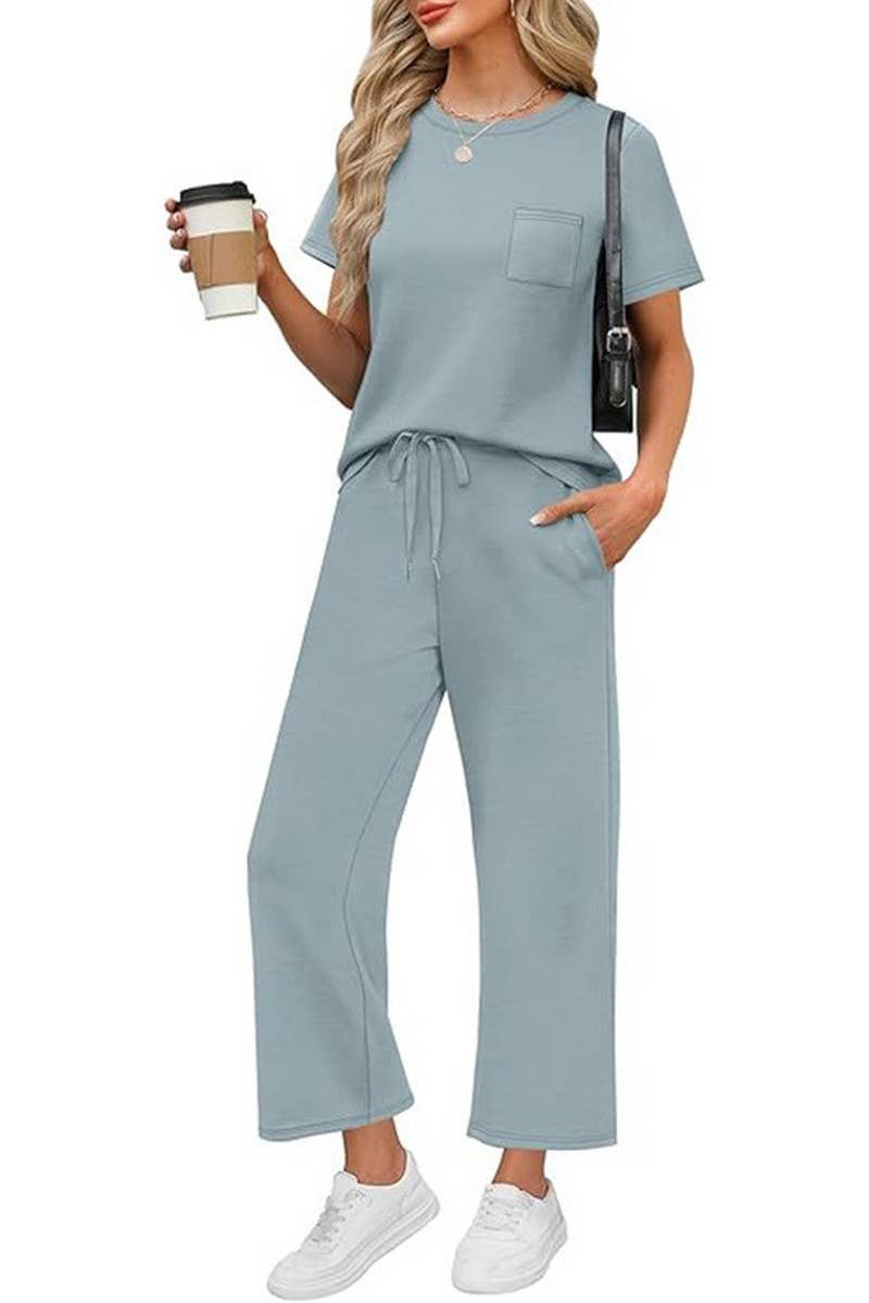 CWSS01301_SUMMER SHORT-SLEEVED WIDE-LEG PANTS CASUAL SUIT