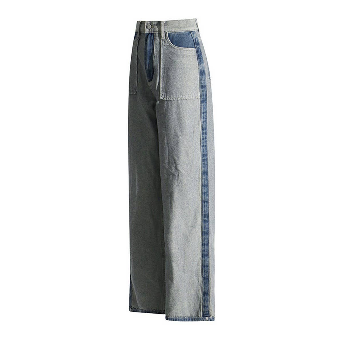 STRAIGHT LEG COLOR BLOCKING DENIM CASUAL PANTS_CWJP0202