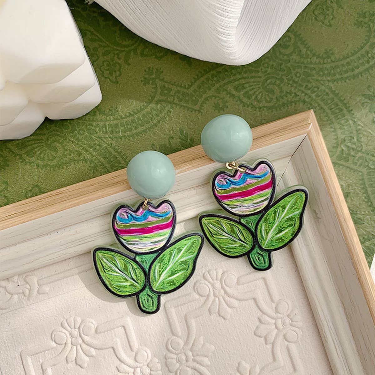 CONTRAST COLOR GRAFFITI FLOWER EARRINGS
