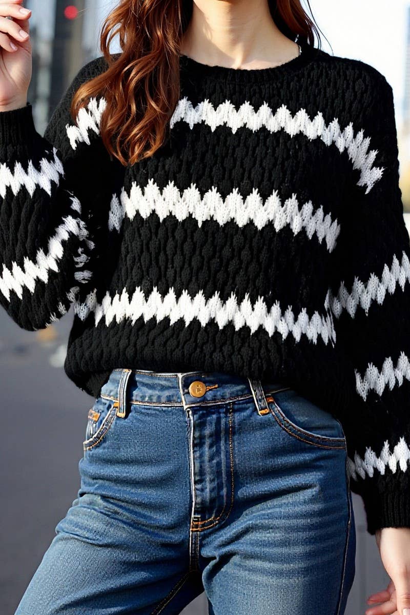 CWOSWL6948_TRENDY OVERSIZED STRIPED KNIT PULLOVER SWEATER