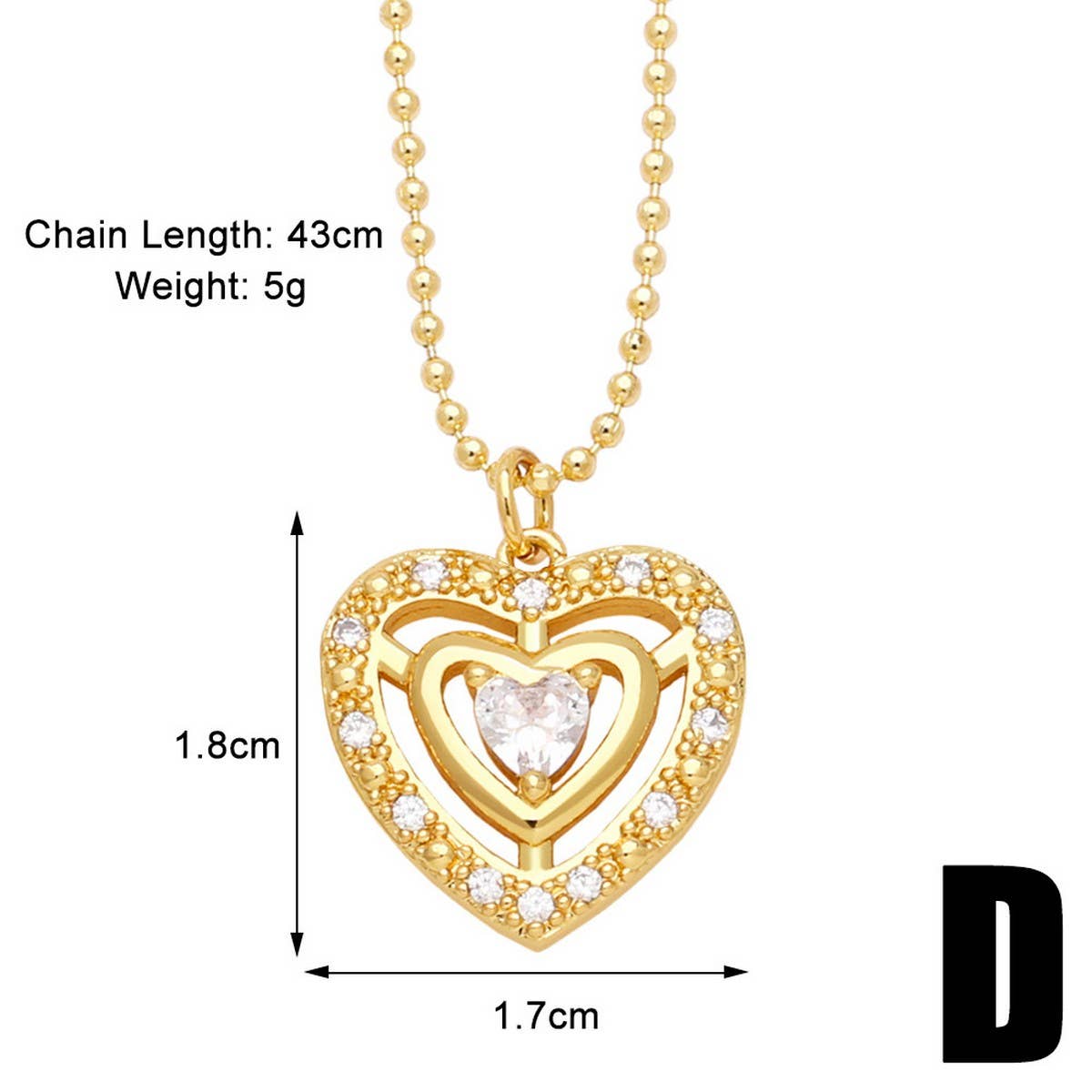 MOON STAR HEART PENDANT NECKLACE