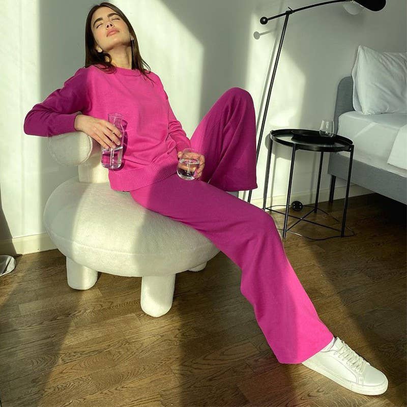 CORE-KNITTED JACKET AND TROUSERS TWO-PIECE SET