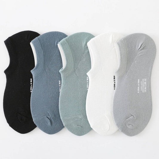 MEN'S SOLID COLOR COTTON MESH INVISIBLE SOCKS