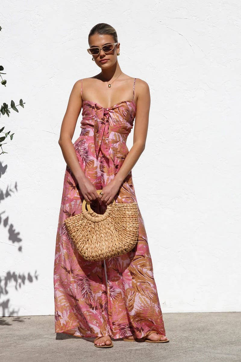 CWSJS1718_SUMMER TIE WAIST WIDE LEG SUSPENDER JUMPSUIT