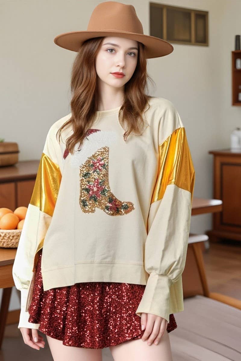 CWTBLL01268_CHRISTMAS SEQUIN LOOSE CASUAL PULLOVER