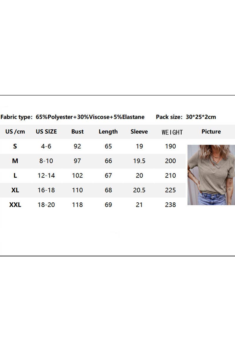 CWTTS1366_SUMMER V-NECK KNITTED STRIPED SHORT-SLEEVED TOP