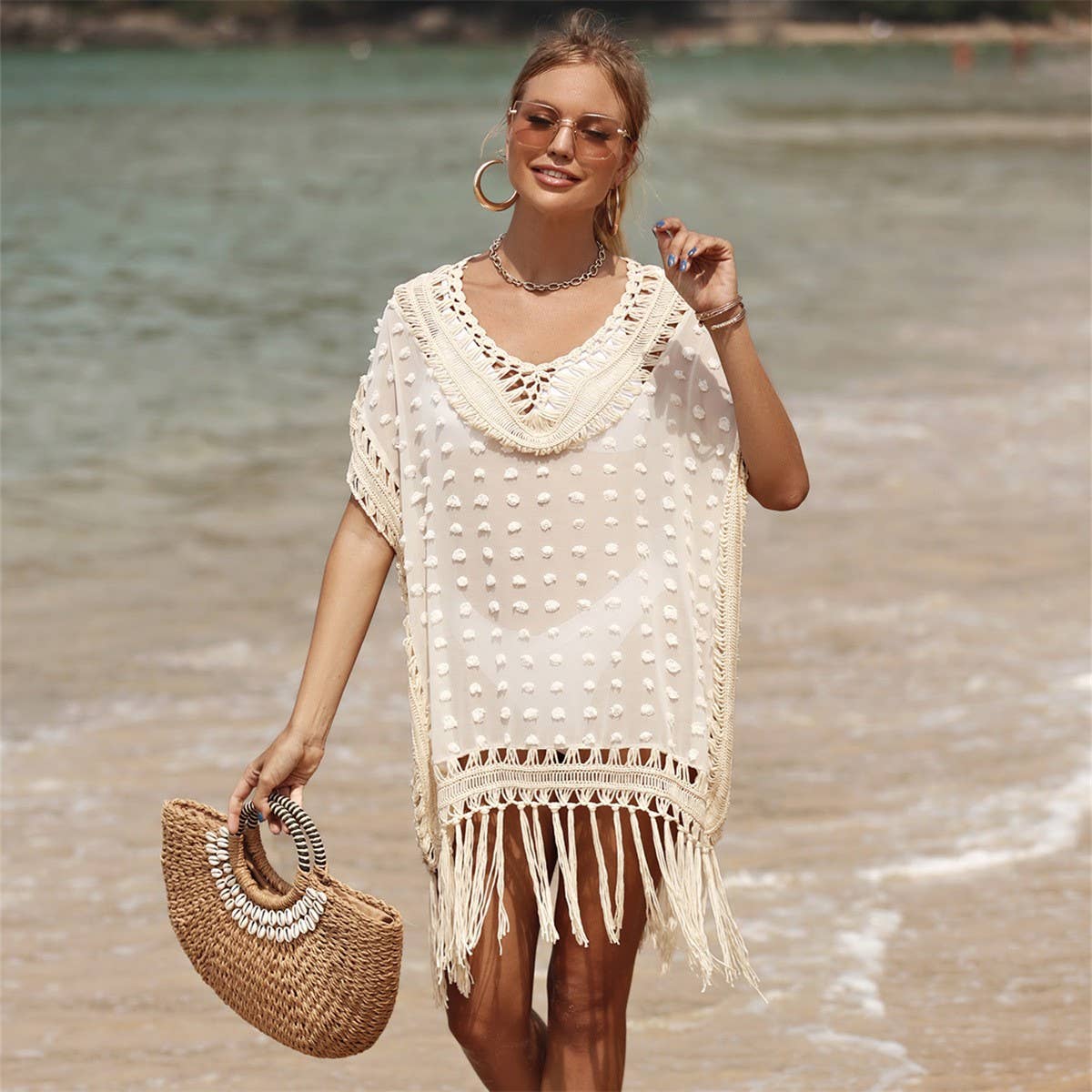 SPLICED TASSEL CROCHET BEACH COVER-UP_CWMM1229